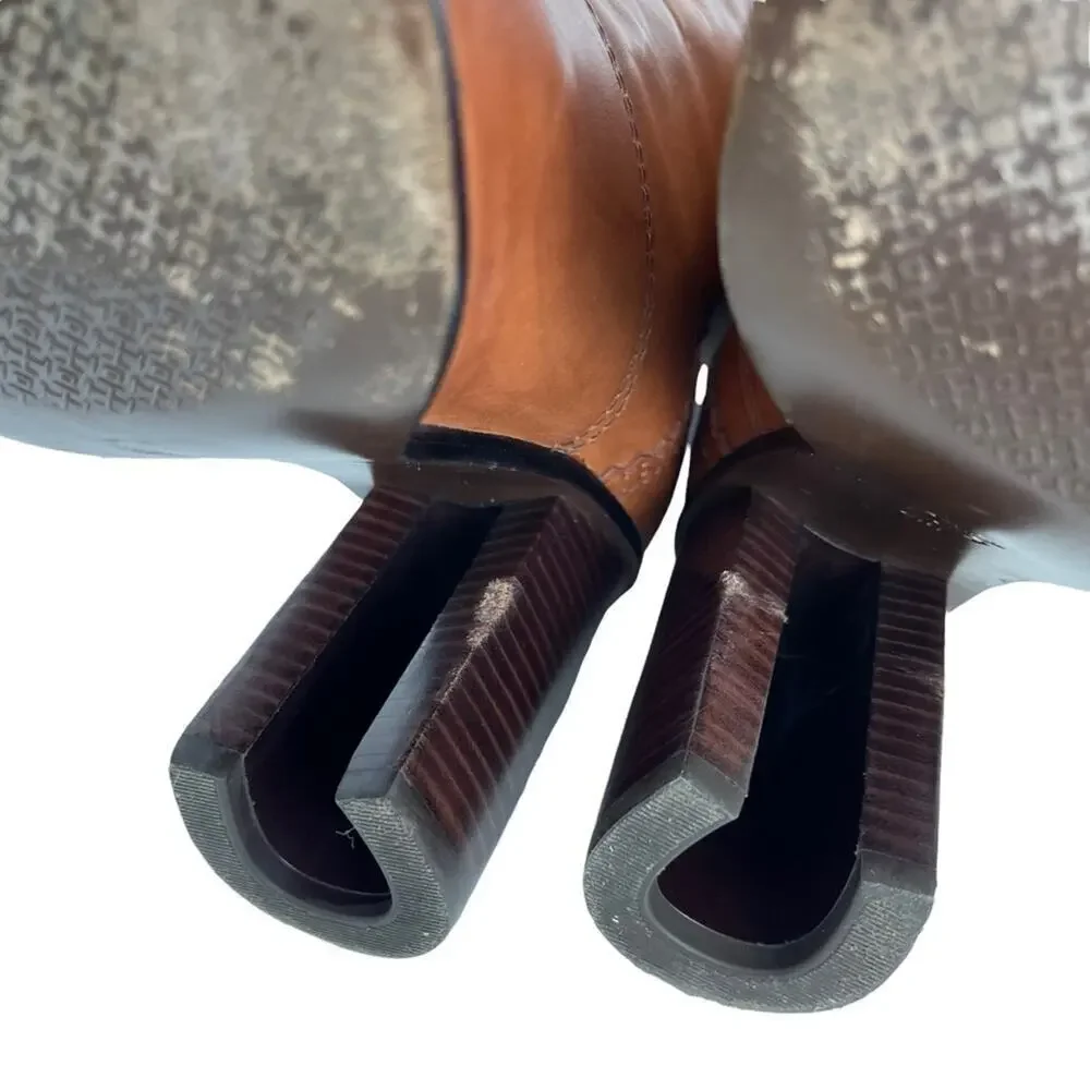 TORY BURCH Womens Size 8 Huxley Brown Leather Ankle Boots Tassel Zipper Shoes